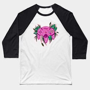 Retro Floral Gaming Controller Baseball T-Shirt